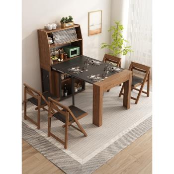 北歐折疊餐桌小戶型伸縮餐桌椅隱形收納簡約多功能餐邊柜飯桌家用
