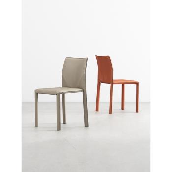 意式椅子餐椅家用設計師馬鞍皮餐桌椅現代簡約奶油風北歐輕奢凳子