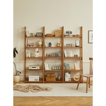 實木書架書桌組合簡易落地多層置物架家用客廳收納整理架靠墻層架