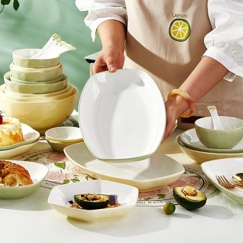 奶油風魚盤家用陶瓷加厚品質餐具健康釉下彩長方盤子蒸魚大號魚碟