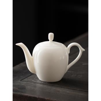 白瓷茶壺羊脂玉家用泡茶單壺功夫茶具陶瓷手工帶過濾美人肩沖茶壺
