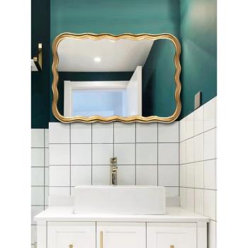 現代ins臥室波浪鏡子LED智能異形化妝鏡防霧壁掛浴室鏡藝術裝飾鏡