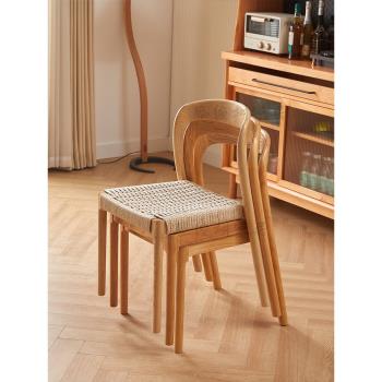 編繩餐椅實木組合北歐風格簡約家用餐廳椅子靠背椅書房小戶型舒適