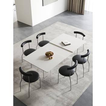 現代簡約亞克力懸浮巖板餐桌可伸縮折疊長方形家用小戶型極簡飯桌