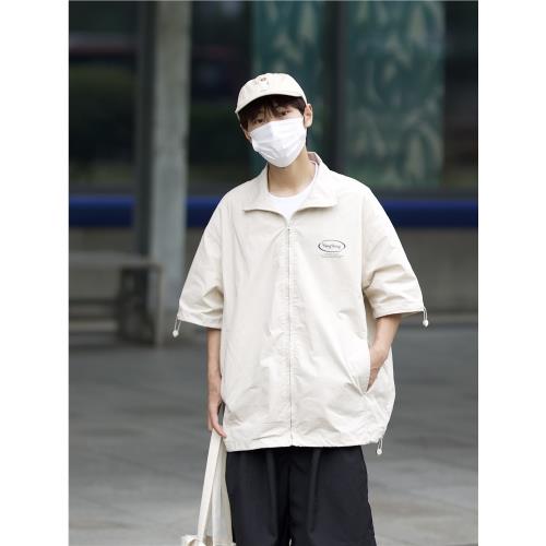 FANGKONG原創日系街頭工裝印花短袖襯衫男女夏季休閑寬松襯衣外套