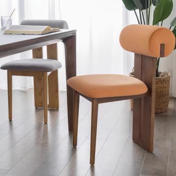 中古實木餐椅現代簡約家用詫寂風軟包椅北歐創意設計師書桌靠背椅