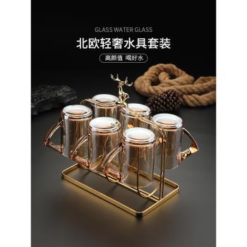 玻璃杯耐熱帶把手杯辦公室水茶杯咖啡杯客廳待客喝水杯子家用套裝