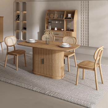 簡約現代白蠟全實木餐桌椅組合日式侘寂風吃飯桌子長方形客廳家具