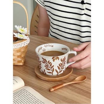 穆尼日式咖啡杯手繪藝術陶瓷馬克杯復古磨砂粗陶早餐燕麥杯牛奶杯