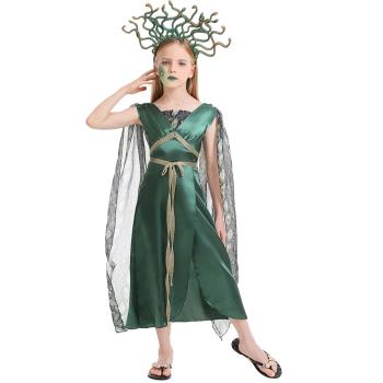 萬圣節服裝 兒童希臘神話青色戈耳工美杜莎蛇發女妖cosplay表演服