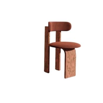 簡約牛角設計實木餐椅輕奢中古客廳書桌椅復古風姹寂休閑靠背椅子