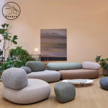 意大利簡約設計師moroso布藝組合客廳大小戶型奶油鵝卵石模塊沙發
