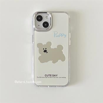 狗狗電鍍鏡面iphone15適用蘋果14手機殼13promax日韓卡通11補妝鏡12