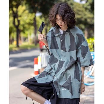 日系港風短袖襯衫女夏季薄款設計感小眾復古chic寬松襯衣上衣法式