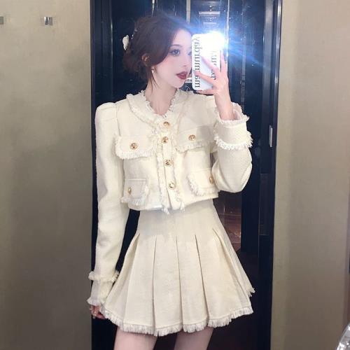 法式氣質名媛短款西裝外套半身裙兩件套2023春秋新款小香風套裝女