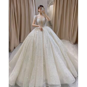 法式重工婚紗奢華氣質復古韓式宮廷星空新娘禮服齊地大氣仙大拖尾