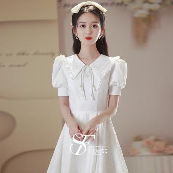 白色小晚禮服女2024新款高階感氣質高階登記領證伴娘服訂婚連衣裙