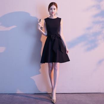 小個子學生黑色短款名媛晚禮服