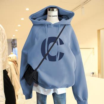 韓國藍色加厚寬松秋季長袖衛衣