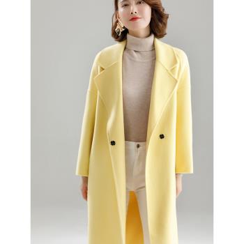 外套女寬松中長款黃色毛呢外套
