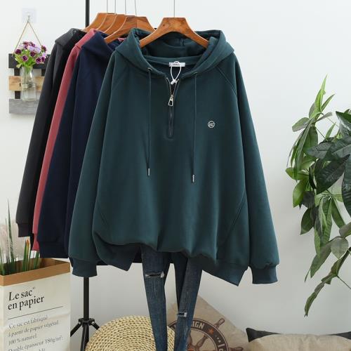 加肥大碼寬松冬裝加絨加厚不倒絨連帽衫衛衣女200斤胖mm外套顯瘦