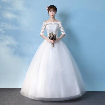 韓式簡約顯瘦公主一字肩輕婚紗