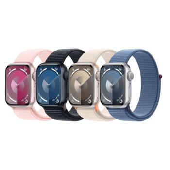 Apple Watch S9 GPS 41mm 鋁金屬錶殼/織紋運動型錶環 午夜色/星光色/粉紅色/銀色 智慧手錶