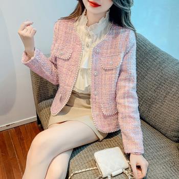 小香風韓國粉色設計感短款外套