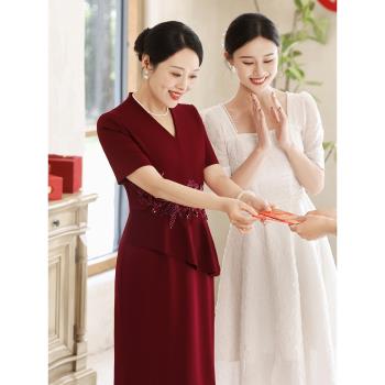 高階喜婆婆婚宴裝晚禮服裙小個子高貴年輕女方媽媽婚禮服洋氣品牌