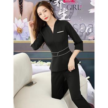 美容院工作服女高階美容師連衣裙時尚養生會所SPA修身彈力褲套裝