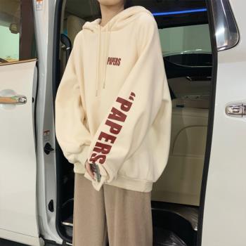 ins超火加絨加厚衛衣女秋冬oversize連帽外套韓版潮慵懶上衣服