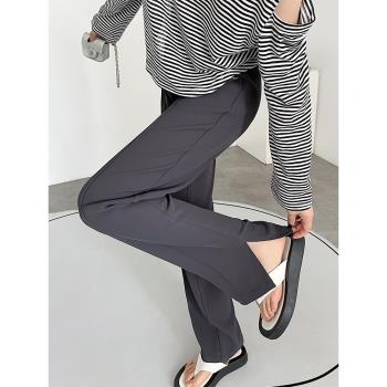 開叉窄版闊腿褲女夏季2023新款小個子直筒高級感垂感西裝冰絲褲子