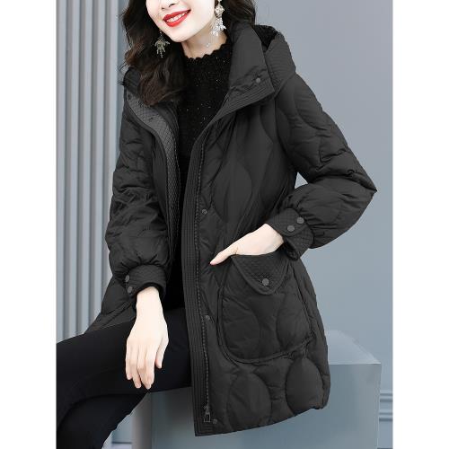 鵝絨羽絨服女冬季2025新款設計感高端時尚加厚保暖中長款連帽外套