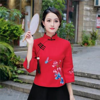 女套裝毛呢旗袍式秋冬季改良漢服