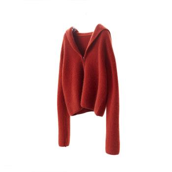 海軍領羊毛拉鏈毛衣開衫23年早春新款新年紅色寬松外穿針織衫外套