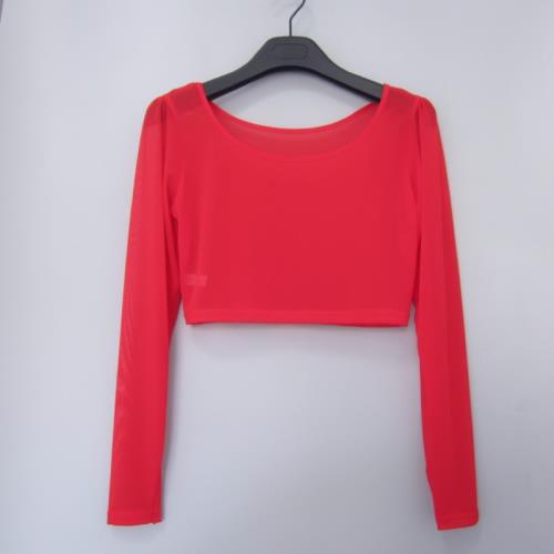 單層短款網紗打底衫女薄紗衣內搭半身紗t恤女長袖圓領半截露臍裝