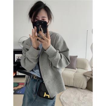 XFYSTYLE 空氣棉短款設計感寬松休閑外套女春季韓版連帽拉鏈衛衣