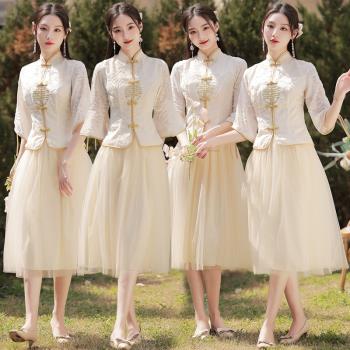 中式伴娘服夏季2025年新款中國風婚禮小個子姐妹團禮服裙大碼顯瘦
