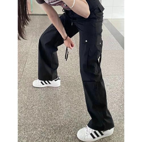 梨形身材黑色美式工裝褲女早春款大碼高腰寬松休閑直筒闊腿運動褲
