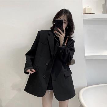 高級感黑色西裝外套女2023年春秋新款韓版寬松小個子西服套裝上衣