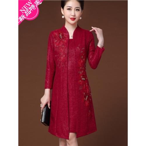 春秋年輕媽媽參加婚禮兩件套連衣裙套裝高貴大碼喜婆婆婚宴裝禮服