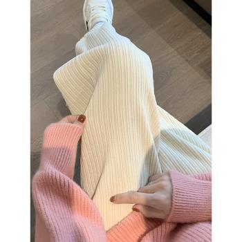 雪尼爾加絨闊腿褲女秋冬季2025新款高腰垂感白色燈芯絨直筒休閑褲
