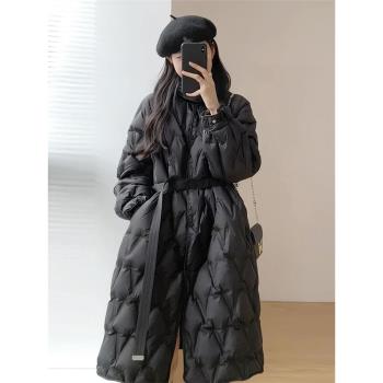 小香風中長款立領菱格輕薄羽絨服