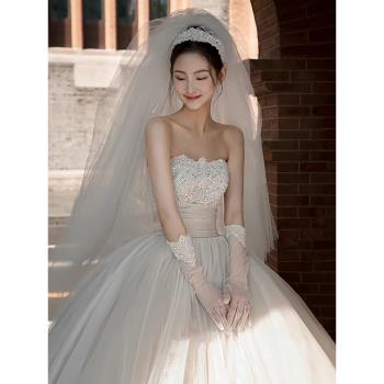 抹胸婚紗2023夏季新款重工高階感小個子新娘公主風結婚禮服出門紗
