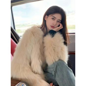 白色小香風毛毛外套女秋冬2024新款高階感超好看皮毛一體環保皮草