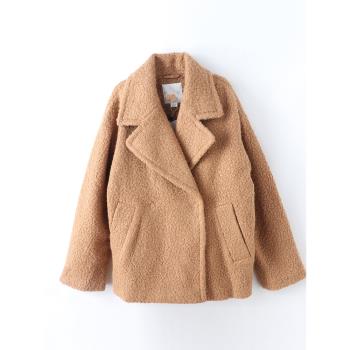 諾諾E站【MK】冬裝 女式加厚保暖顆粒絨毛西裝領短款外套大衣