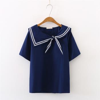 女生上衣短袖海軍領襯衫套頭夏裝