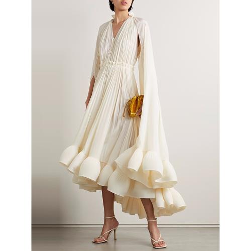 CHICEVER法式宮廷風斗篷式花苞荷葉邊連衣裙名媛系帶壓褶披風長裙