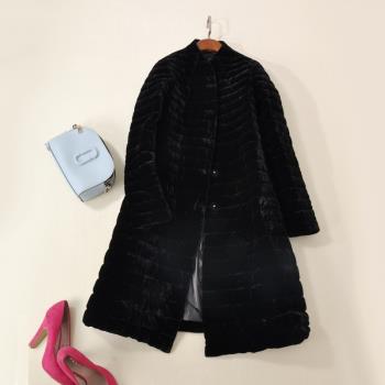 時尚保暖真絲絲絨鵝絨羽絨服女中長款修身顯瘦白鵝絨服A字型D8302