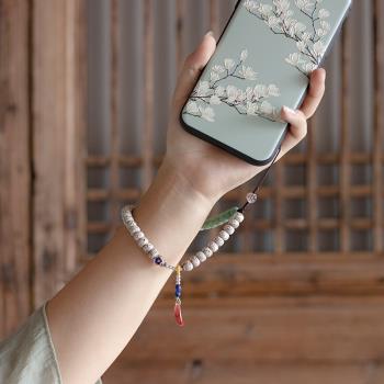 中國風文藝古典女款原創手工星月菩提子短款手機掛鏈手腕掛繩